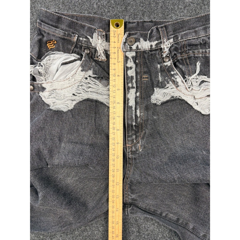 Rocawear Womens Baggy Wide Leg Jeans Size 16 Black Distressed Y2K Embroidered - Picture 6 of 13